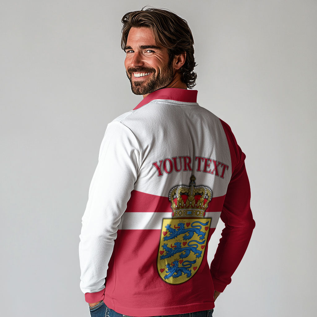 Personalized Denmark Coat Of Arms Long Sleeve Polo Shirt Danish Flag Heritage Graphic With Crown Symbolism