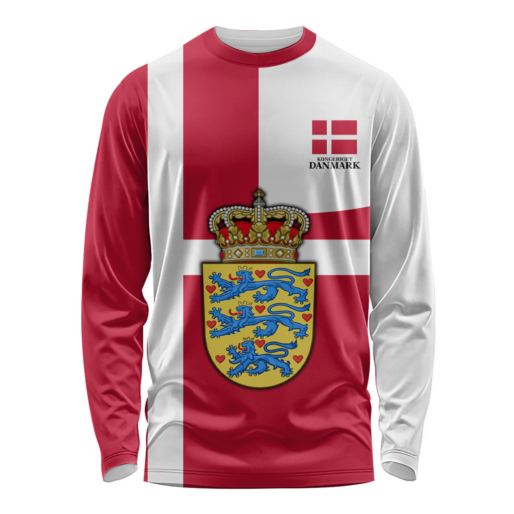 Personalized Denmark Coat Of Arms Long Sleeve Shirt Danish Flag Heritage Graphic With Crown Symbolism