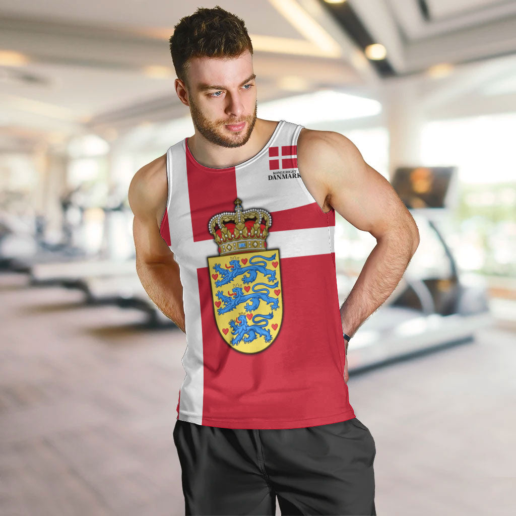 Personalized Denmark Coat Of Arms Men Tank Top Danish Flag Heritage Graphic With Crown Symbolism