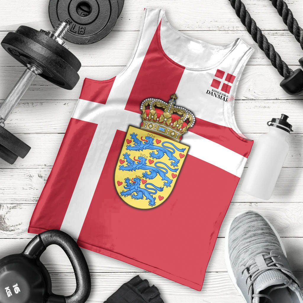 Personalized Denmark Coat Of Arms Men Tank Top Danish Flag Heritage Graphic With Crown Symbolism