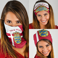 Personalized Denmark Coat Of Arms Neck Gaiter Danish Flag Heritage Graphic With Crown Symbolism