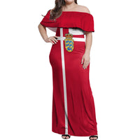 Personalized Denmark Coat Of Arms Off Shoulder Maxi Dress Danish Flag Heritage Graphic With Crown Symbolism