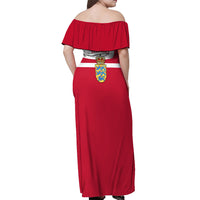 Personalized Denmark Coat Of Arms Off Shoulder Maxi Dress Danish Flag Heritage Graphic With Crown Symbolism