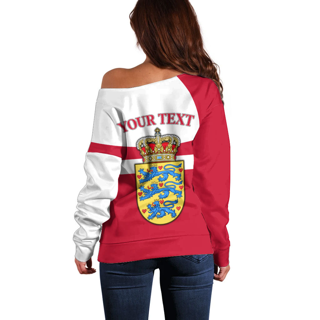 Personalized Denmark Coat Of Arms Off Shoulder Sweater Danish Flag Heritage Graphic With Crown Symbolism
