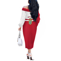 Personalized Denmark Coat Of Arms Off The Shoulder Long Sleeve Dress Danish Flag Heritage Graphic With Crown Symbolism