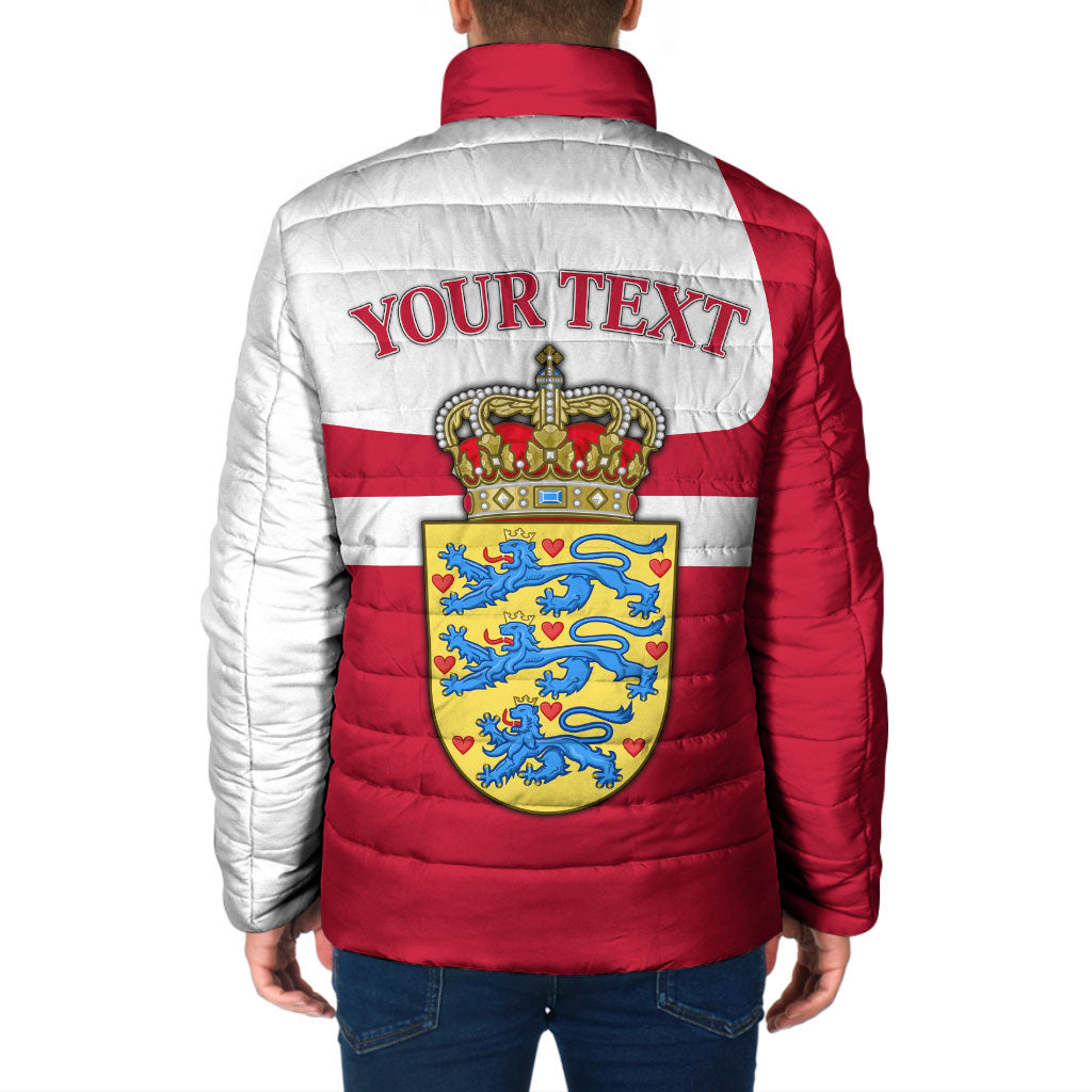 Personalized Denmark Coat Of Arms Padded Jacket Danish Flag Heritage Graphic With Crown Symbolism