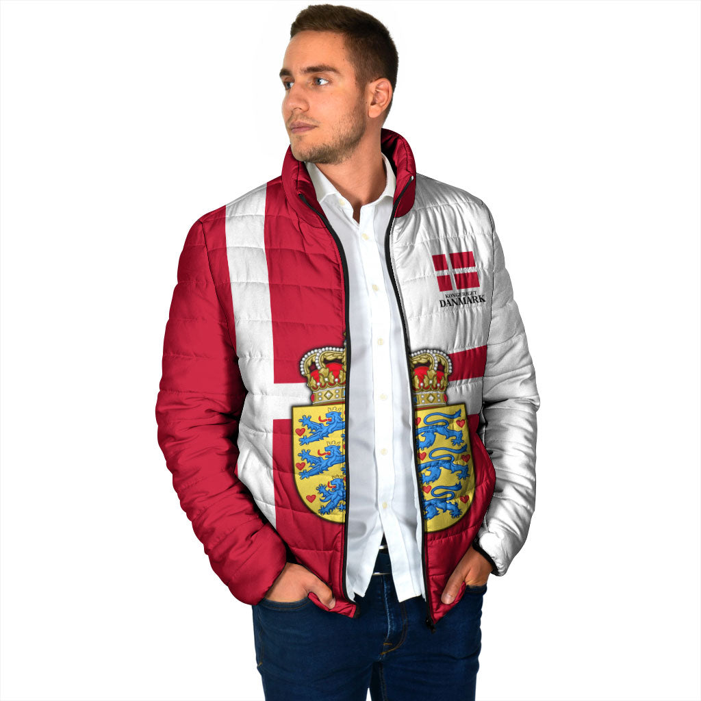 Personalized Denmark Coat Of Arms Padded Jacket Danish Flag Heritage Graphic With Crown Symbolism