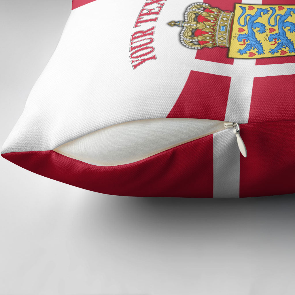 Personalized Denmark Coat Of Arms Pillow Cover Danish Flag Heritage Graphic With Crown Symbolism