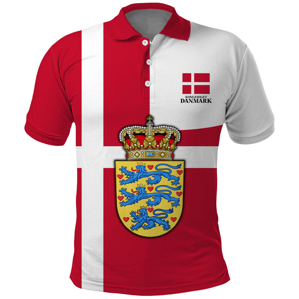 Personalized Denmark Coat Of Arms Polo Shirt Danish Flag Heritage Graphic With Crown Symbolism