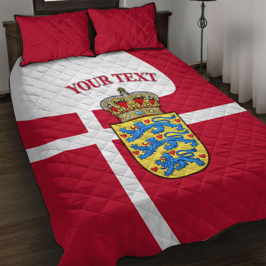Personalized Denmark Coat Of Arms Quilt Bed Set Danish Flag Heritage Graphic With Crown Symbolism