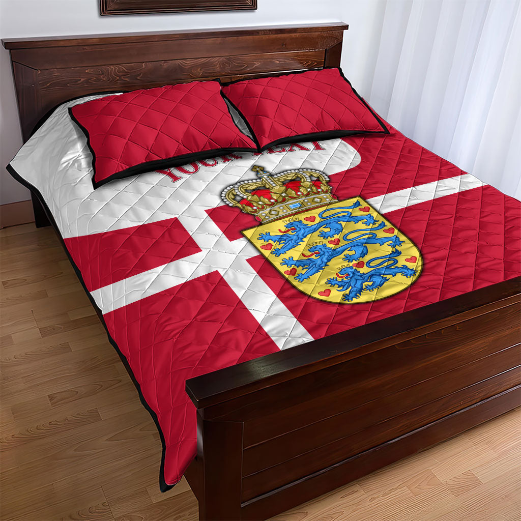 Personalized Denmark Coat Of Arms Quilt Bed Set Danish Flag Heritage Graphic With Crown Symbolism