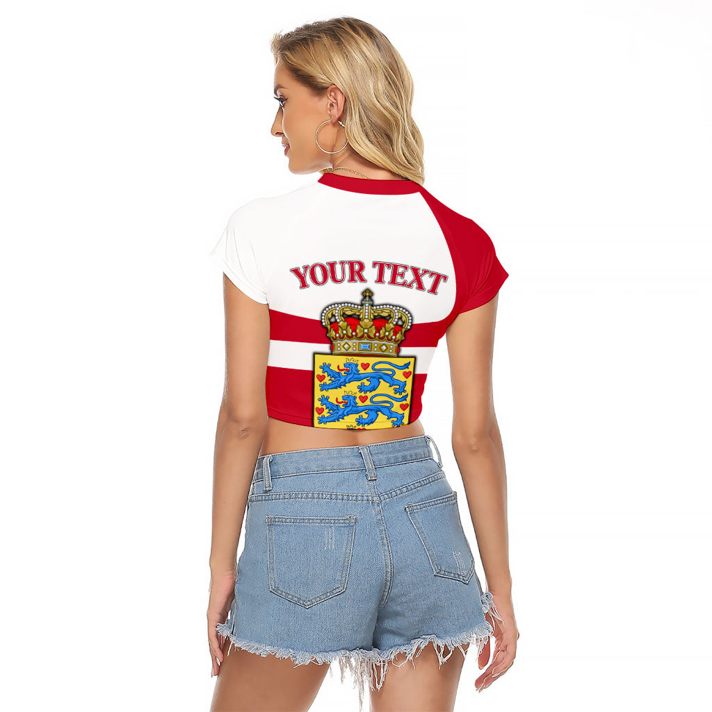 Personalized Denmark Coat Of Arms Raglan Cropped T Shirt Danish Flag Heritage Graphic With Crown Symbolism