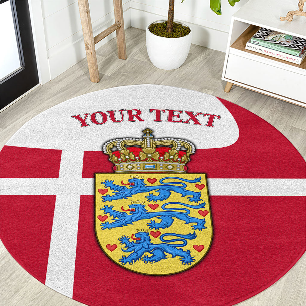Personalized Denmark Coat Of Arms Round Carpet Danish Flag Heritage Graphic With Crown Symbolism