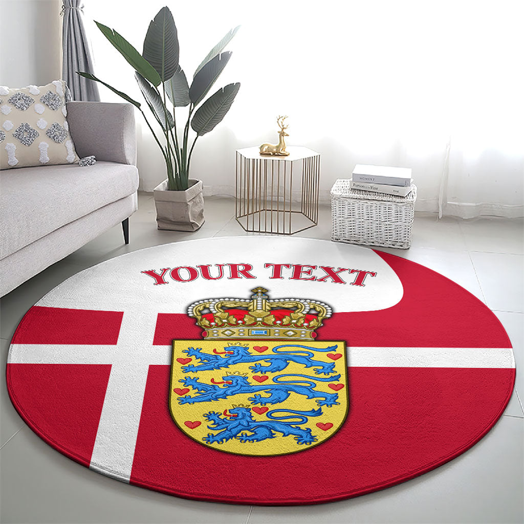Personalized Denmark Coat Of Arms Round Carpet Danish Flag Heritage Graphic With Crown Symbolism