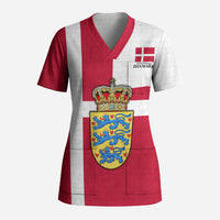 Personalized Denmark Coat Of Arms Scrub Top Danish Flag Heritage Graphic With Crown Symbolism