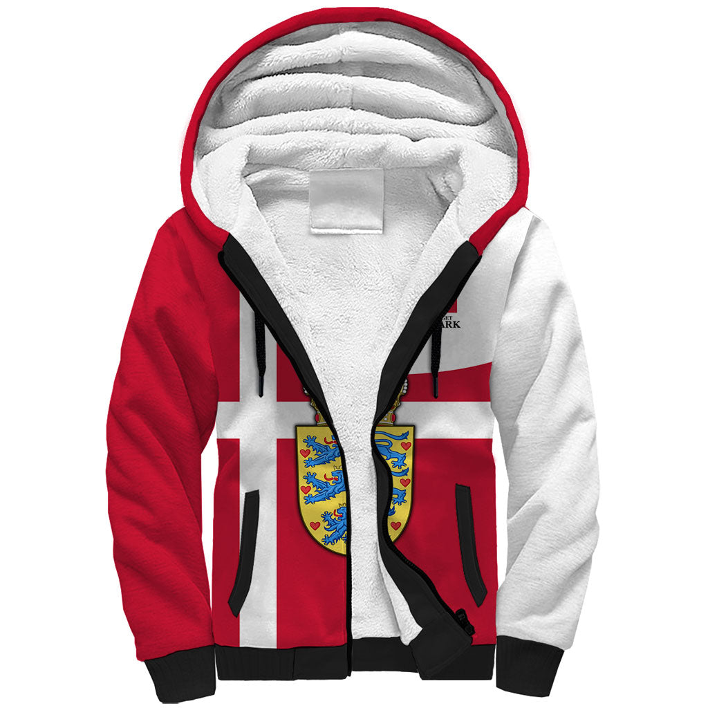 Personalized Denmark Coat Of Arms Sherpa Hoodie Danish Flag Heritage Graphic With Crown Symbolism