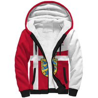 Personalized Denmark Coat Of Arms Sherpa Hoodie Danish Flag Heritage Graphic With Crown Symbolism