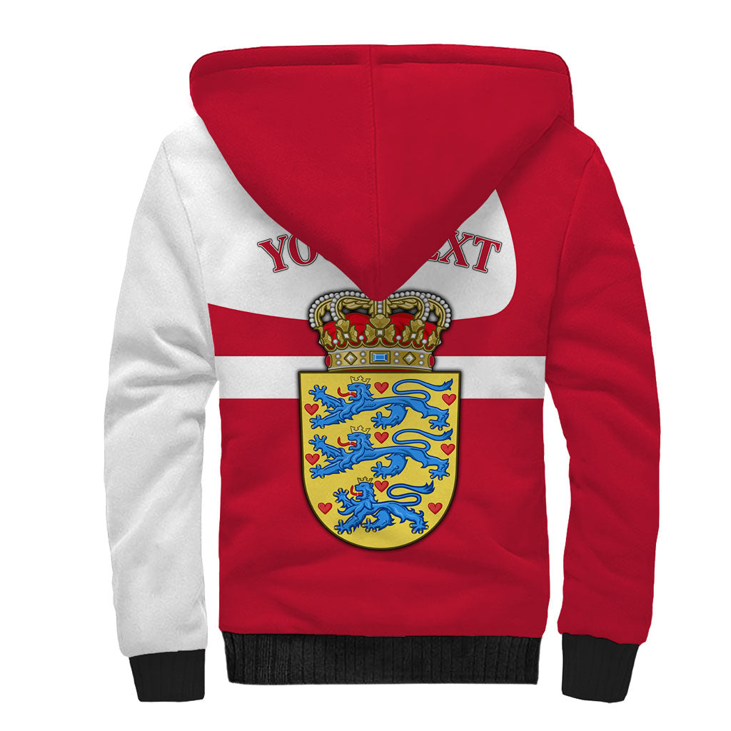 Personalized Denmark Coat Of Arms Sherpa Hoodie Danish Flag Heritage Graphic With Crown Symbolism