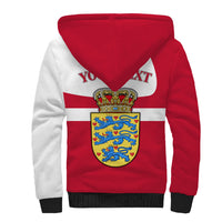 Personalized Denmark Coat Of Arms Sherpa Hoodie Danish Flag Heritage Graphic With Crown Symbolism