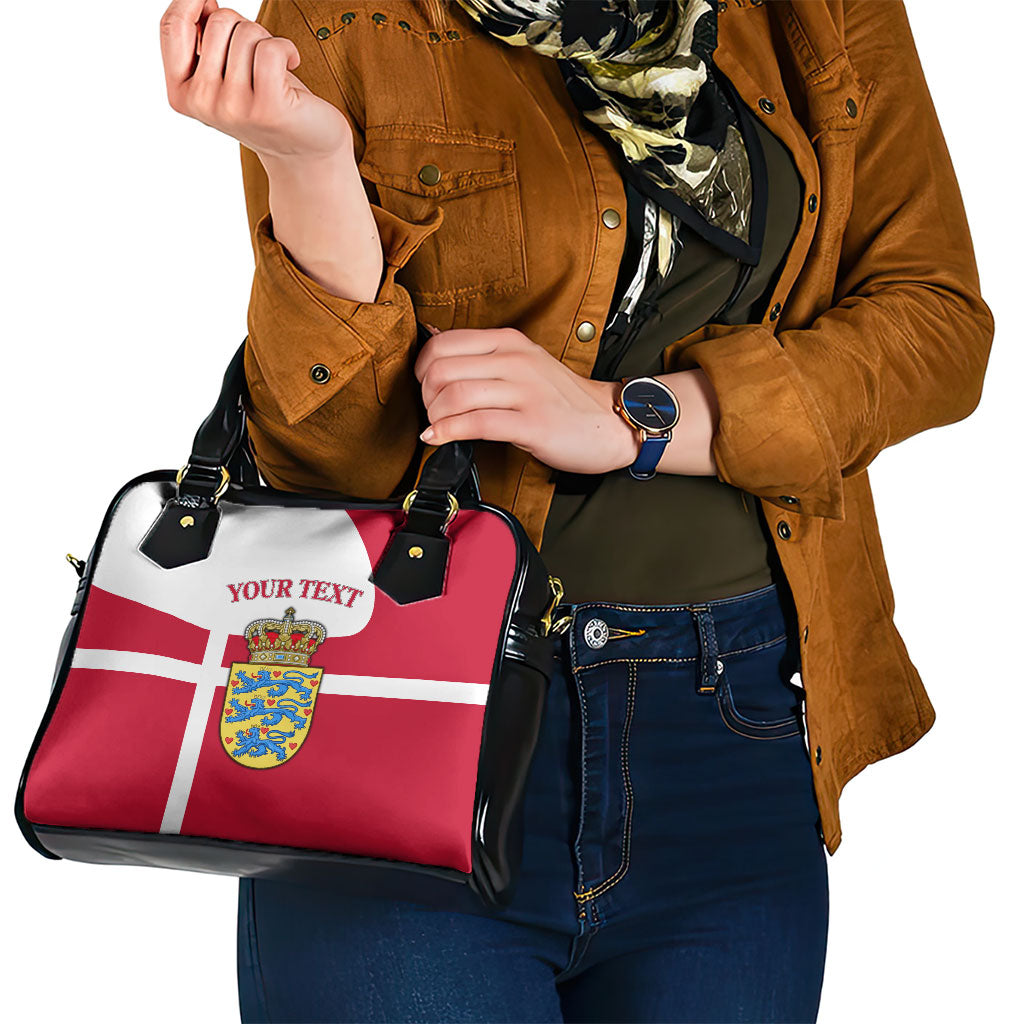Personalized Denmark Coat Of Arms Shoulder Handbag Danish Flag Heritage Graphic With Crown Symbolism