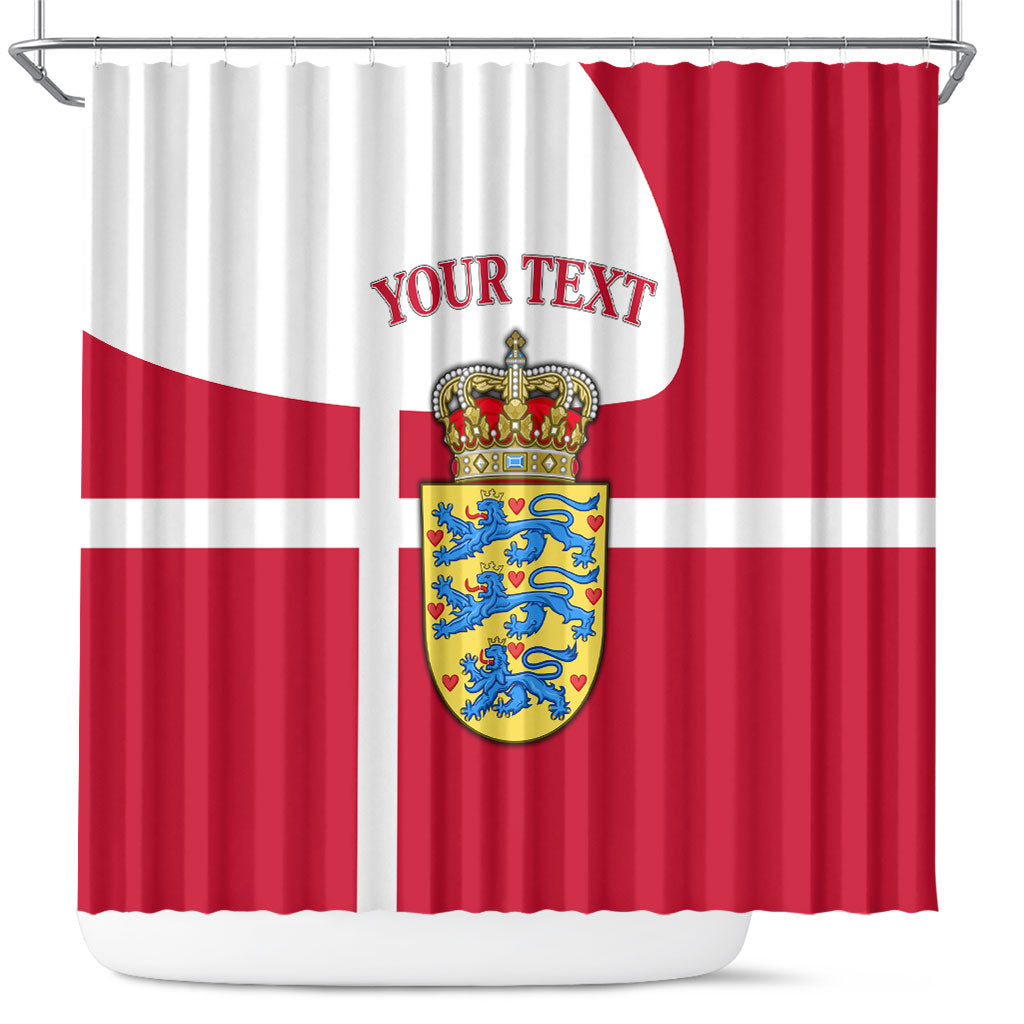 Personalized Denmark Coat Of Arms Shower Curtain Danish Flag Heritage Graphic With Crown Symbolism