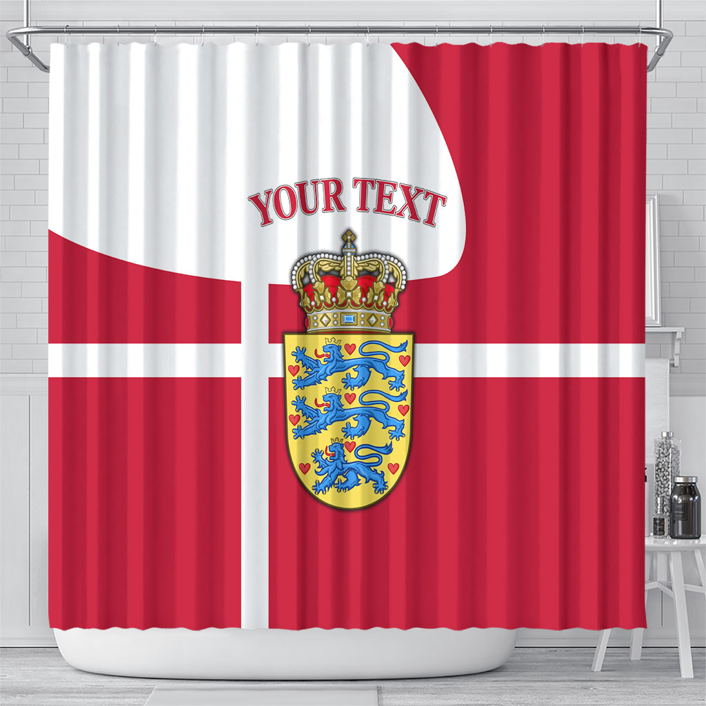 Personalized Denmark Coat Of Arms Shower Curtain Danish Flag Heritage Graphic With Crown Symbolism