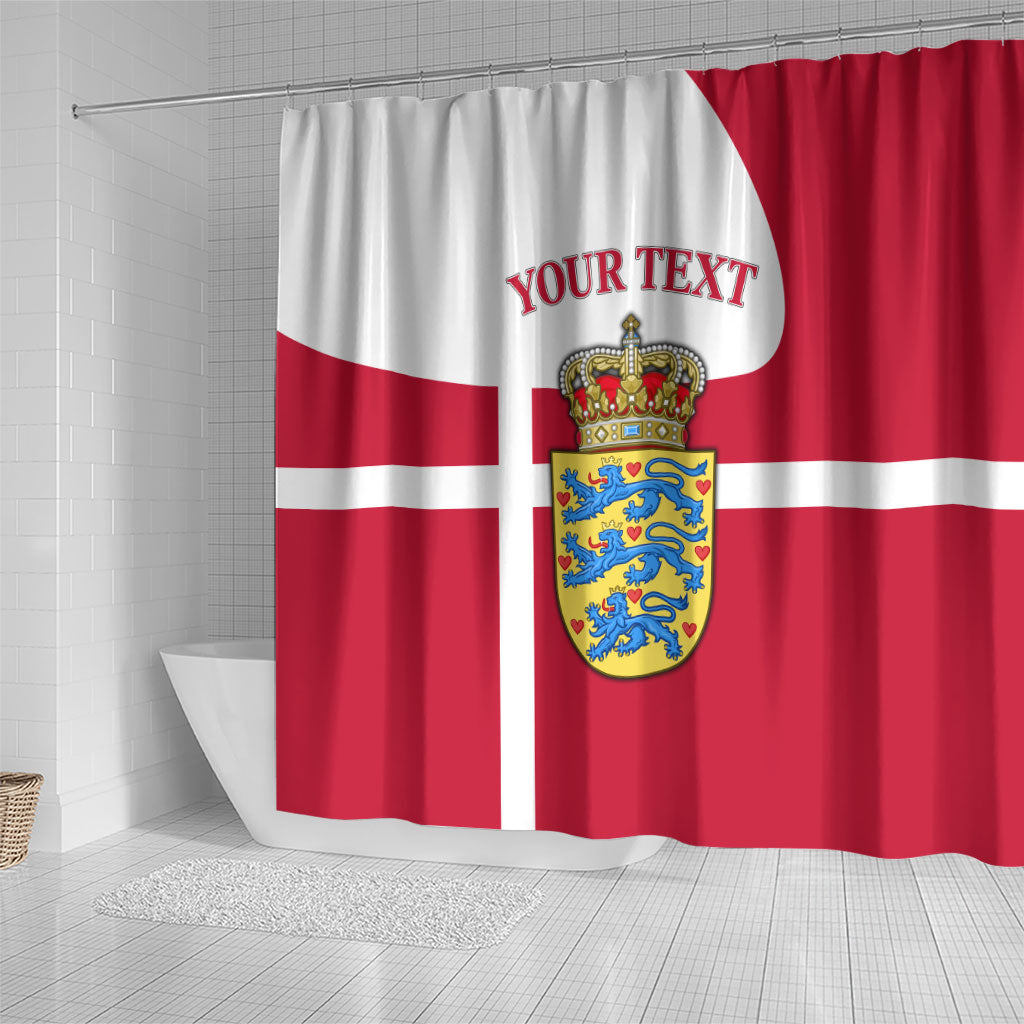 Personalized Denmark Coat Of Arms Shower Curtain Danish Flag Heritage Graphic With Crown Symbolism