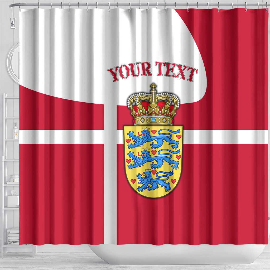 Personalized Denmark Coat Of Arms Shower Curtain Danish Flag Heritage Graphic With Crown Symbolism