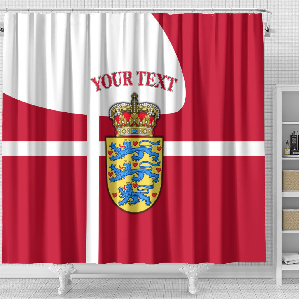 Personalized Denmark Coat Of Arms Shower Curtain Danish Flag Heritage Graphic With Crown Symbolism