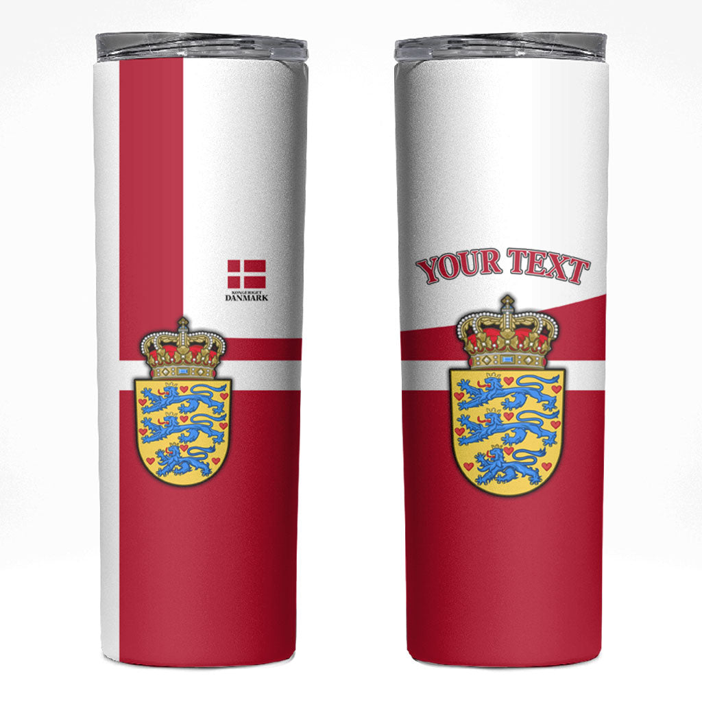 Personalized Denmark Coat Of Arms Skinny Tumbler Danish Flag Heritage Graphic With Crown Symbolism