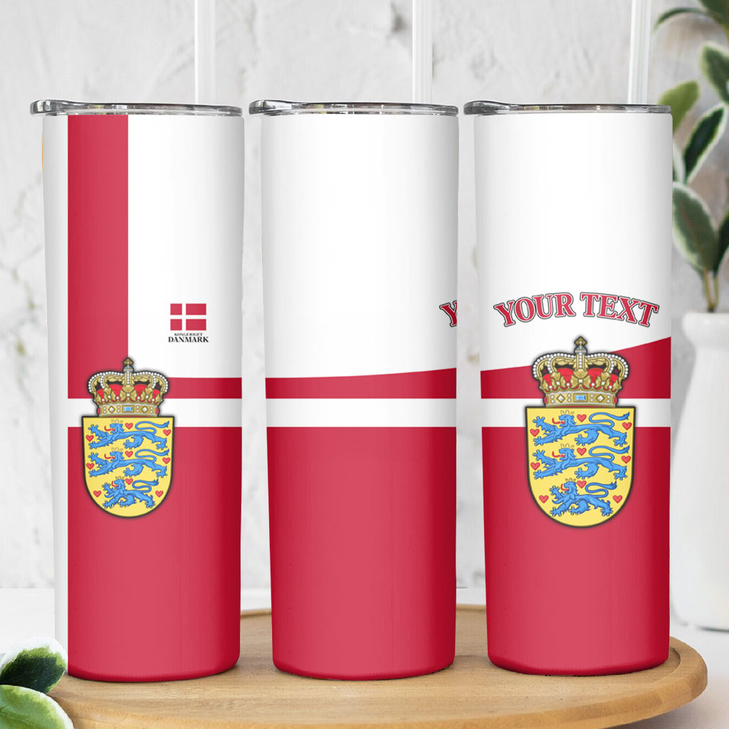 Personalized Denmark Coat Of Arms Skinny Tumbler Danish Flag Heritage Graphic With Crown Symbolism