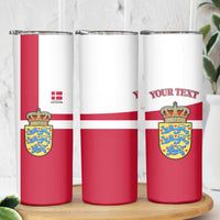Personalized Denmark Coat Of Arms Skinny Tumbler Danish Flag Heritage Graphic With Crown Symbolism