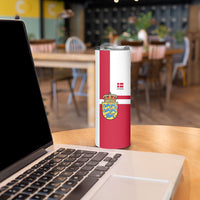 Personalized Denmark Coat Of Arms Skinny Tumbler Danish Flag Heritage Graphic With Crown Symbolism