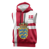 Personalized Denmark Coat Of Arms Sleeveless Hoodie Danish Flag Heritage Graphic With Crown Symbolism