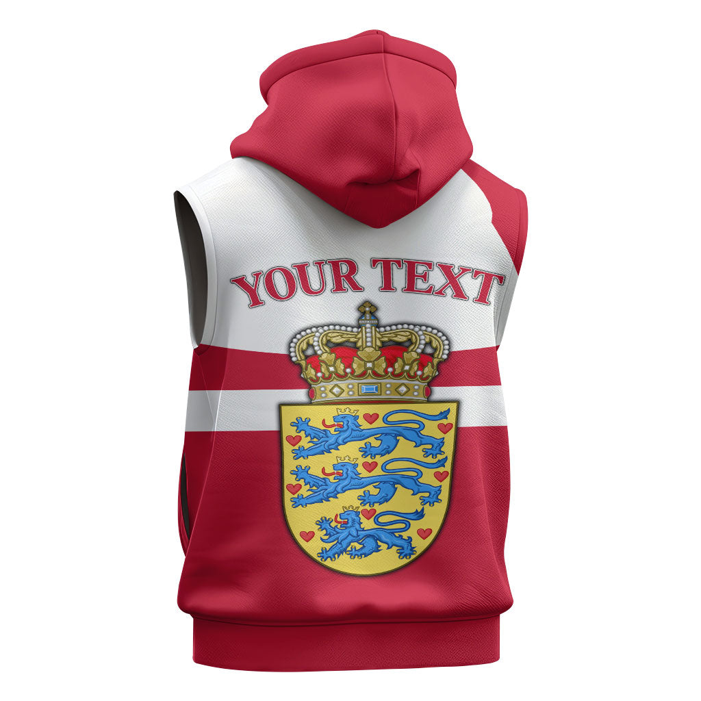 Personalized Denmark Coat Of Arms Sleeveless Hoodie Danish Flag Heritage Graphic With Crown Symbolism