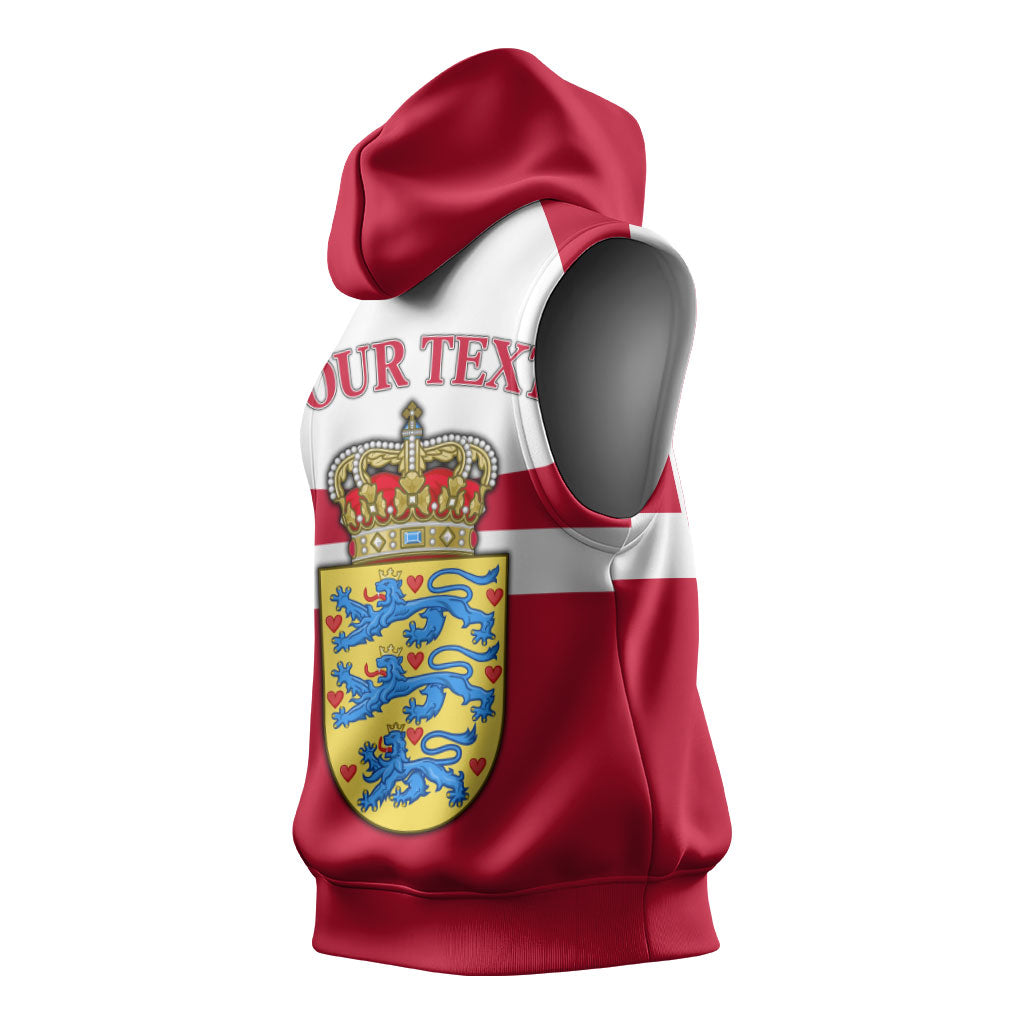 Personalized Denmark Coat Of Arms Sleeveless Hoodie Danish Flag Heritage Graphic With Crown Symbolism