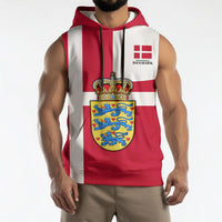 Personalized Denmark Coat Of Arms Sleeveless Hoodie Danish Flag Heritage Graphic With Crown Symbolism