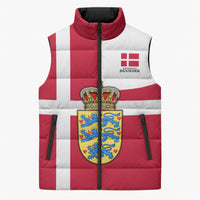 Personalized Denmark Coat Of Arms Sleeveless Puffer Jacket Danish Flag Heritage Graphic With Crown Symbolism