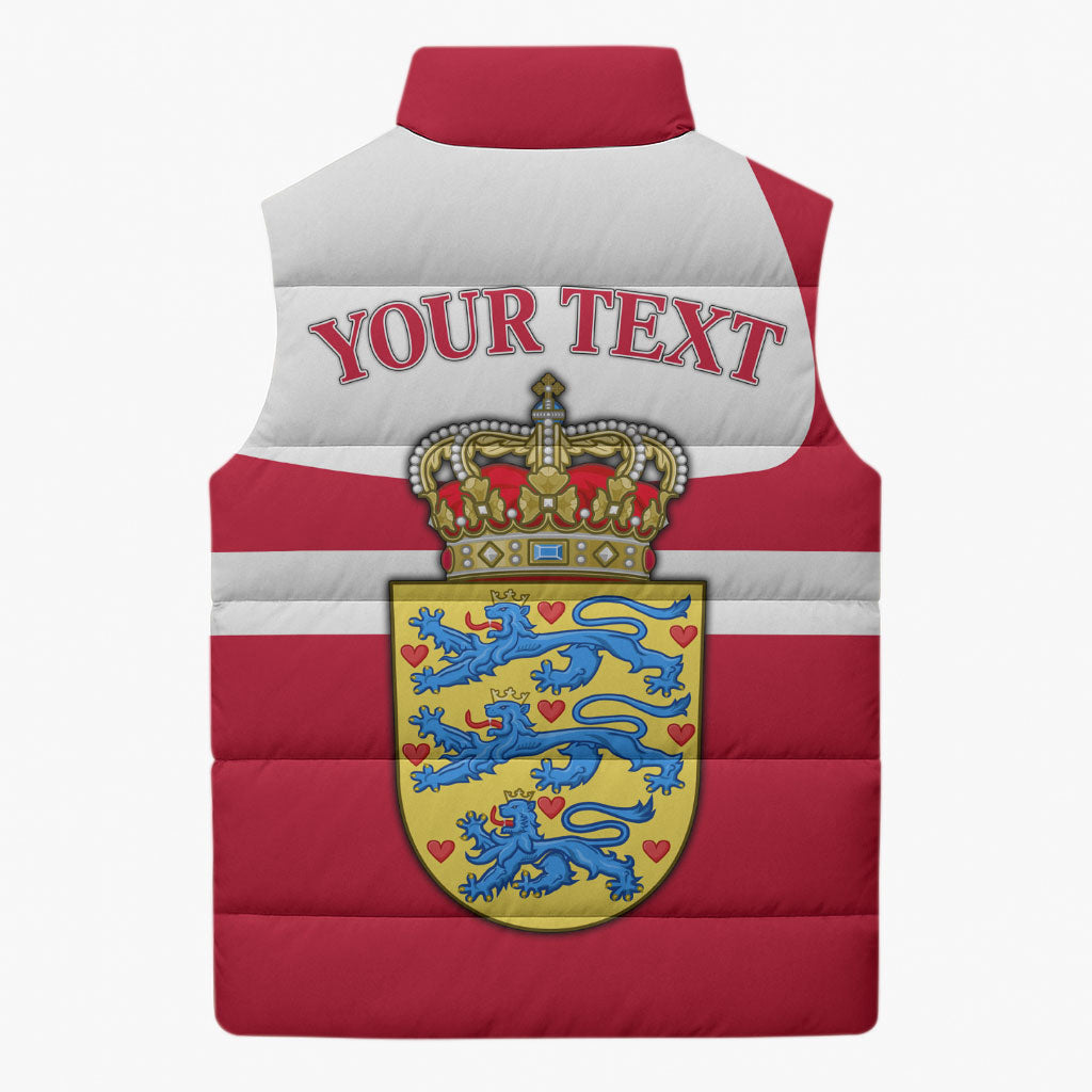 Personalized Denmark Coat Of Arms Sleeveless Puffer Jacket Danish Flag Heritage Graphic With Crown Symbolism