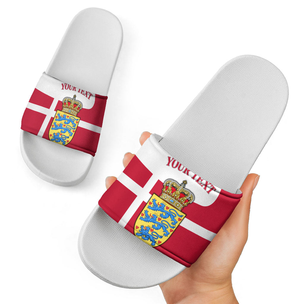 Personalized Denmark Coat Of Arms Slide Sandals Danish Flag Heritage Graphic With Crown Symbolism