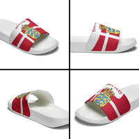 Personalized Denmark Coat Of Arms Slide Sandals Danish Flag Heritage Graphic With Crown Symbolism