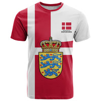 Personalized Denmark Coat Of Arms T Shirt Danish Flag Heritage Graphic With Crown Symbolism