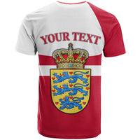 Personalized Denmark Coat Of Arms T Shirt Danish Flag Heritage Graphic With Crown Symbolism