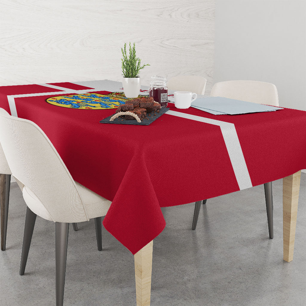 Personalized Denmark Coat Of Arms Tablecloth Danish Flag Heritage Graphic With Crown Symbolism