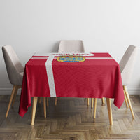 Personalized Denmark Coat Of Arms Tablecloth Danish Flag Heritage Graphic With Crown Symbolism