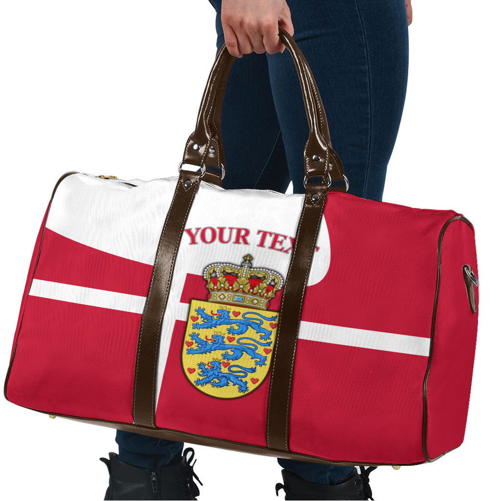 Personalized Denmark Coat Of Arms Travel Bag Danish Flag Heritage Graphic With Crown Symbolism