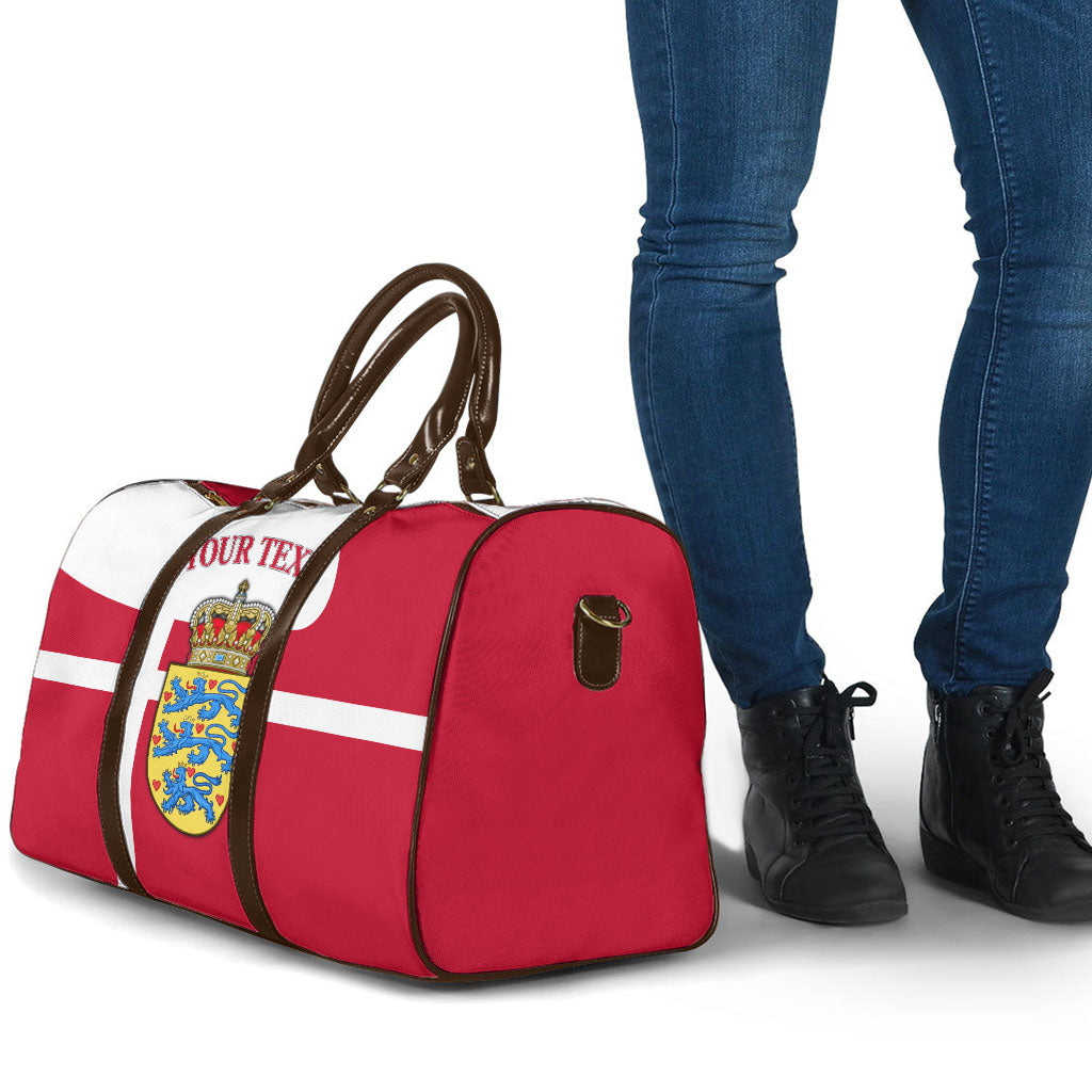 Personalized Denmark Coat Of Arms Travel Bag Danish Flag Heritage Graphic With Crown Symbolism