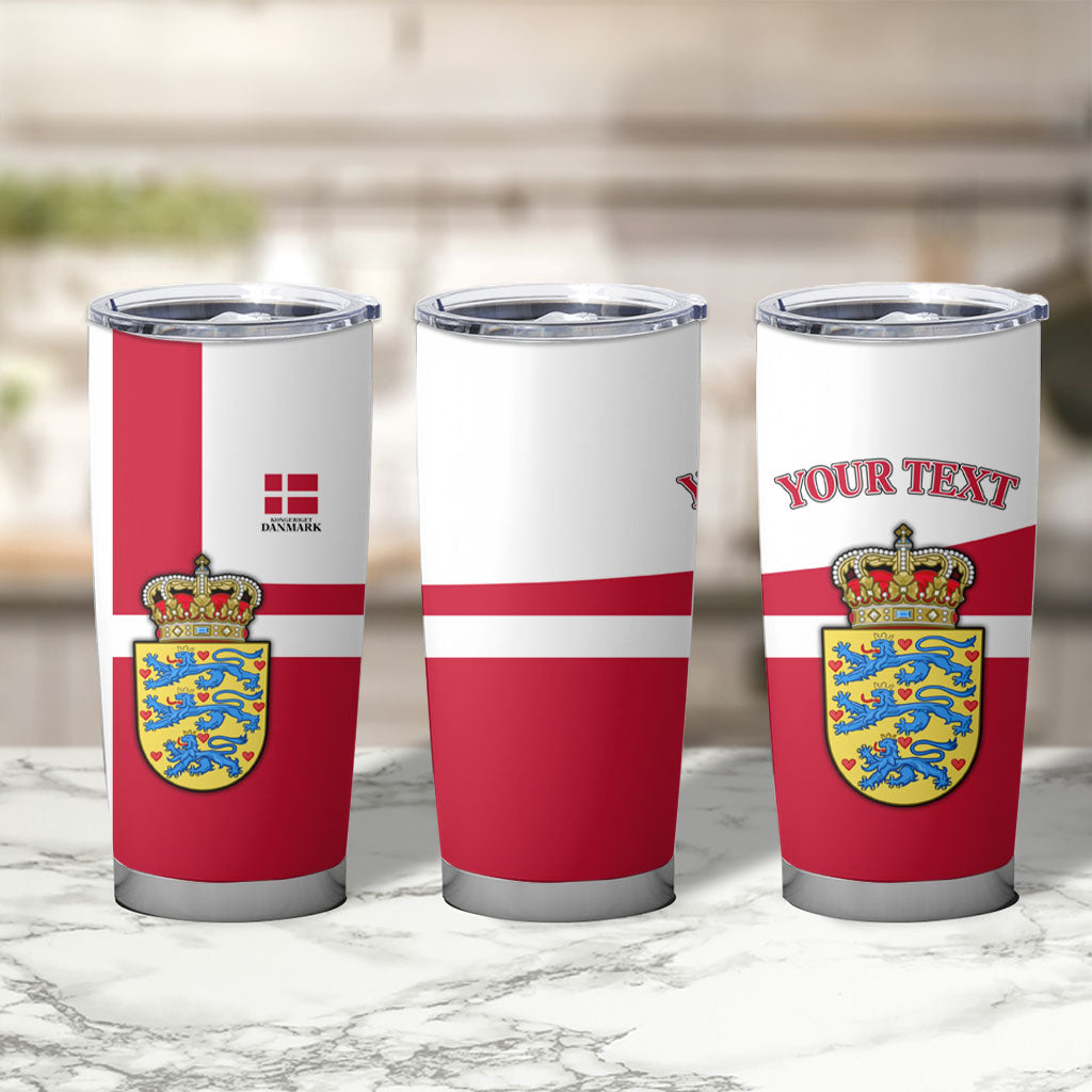 Personalized Denmark Coat Of Arms Tumbler Cup Danish Flag Heritage Graphic With Crown Symbolism