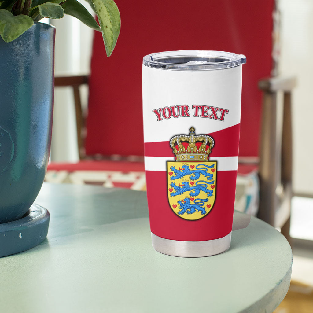 Personalized Denmark Coat Of Arms Tumbler Cup Danish Flag Heritage Graphic With Crown Symbolism