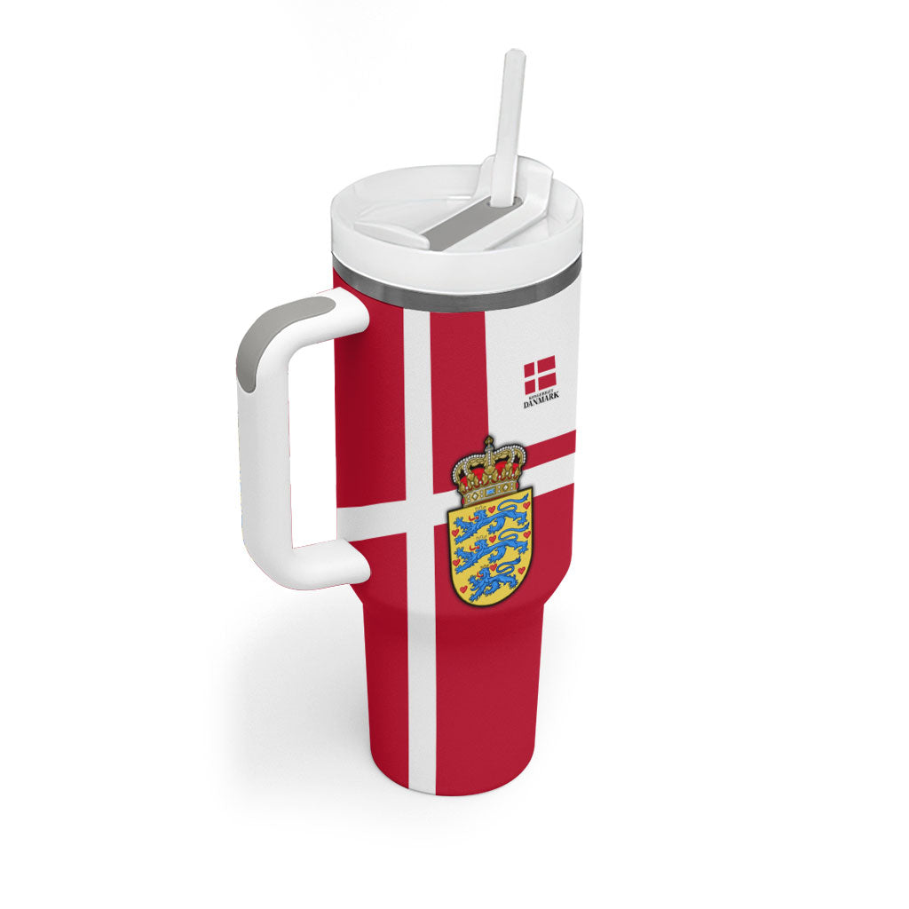Personalized Denmark Coat Of Arms Tumbler With Handle Danish Flag Heritage Graphic With Crown Symbolism
